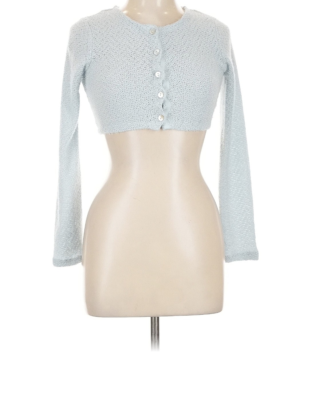 Vintage Inspired Wallflower Pale Blue Textured Knit Cropped Cardigan Size Large